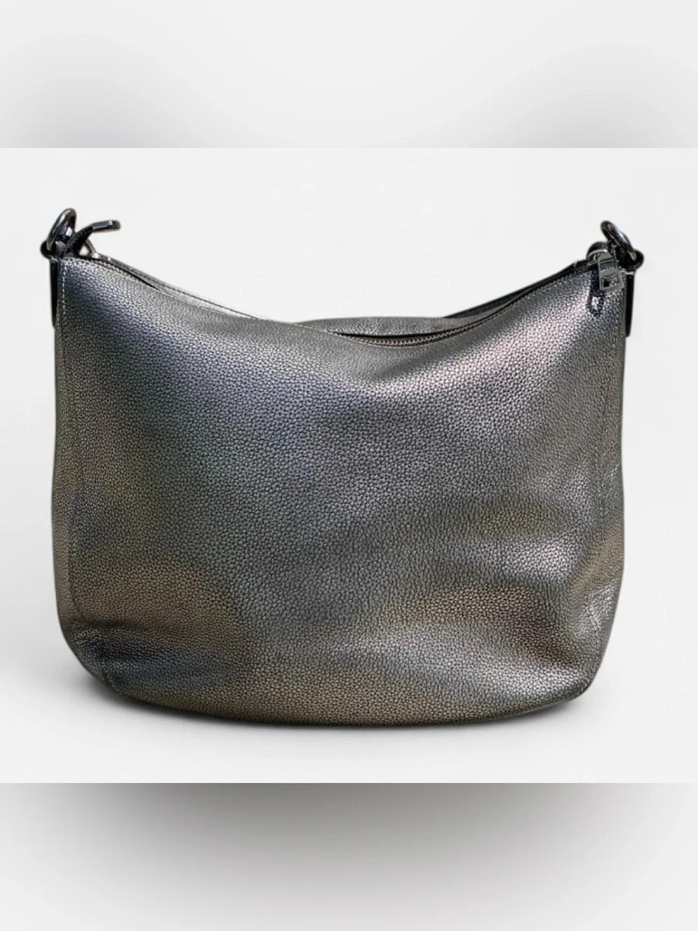 Coach Pebble Leather Turnlock Grey Metallic Hobo Bag